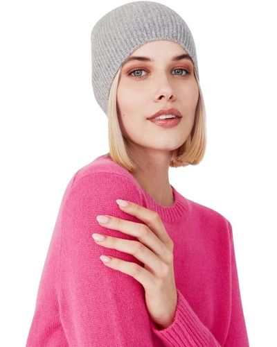 Style Republic 100% Pure Cashmere Fully Ribbed Beanie - Pink