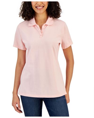 Karen Scott Cotton Short Sleeve Polo Shirt - Pink