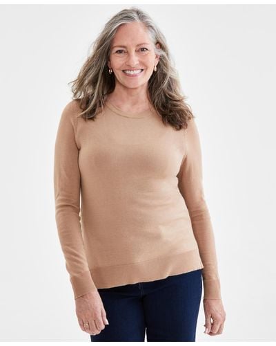 Style & Co. Long Sleeve Crewneck Sweater - Natural