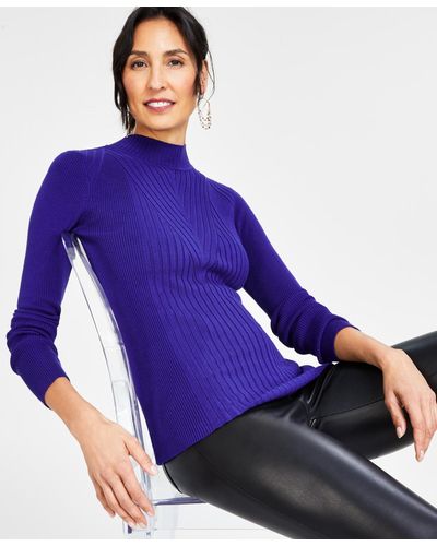 INC International Concepts Detail Ribbed Mock Neck Sweater - Purple