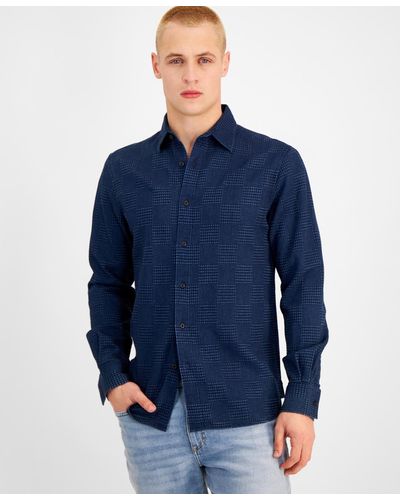Sun & Stone Sun + Stone Cristiano Long Sleeve Button-front Patchwork Shirt - Blue