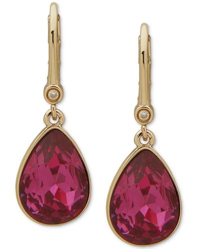 DKNY Gold-tone Color Tear-shaped Crystal Charm Drop Earrings - Red