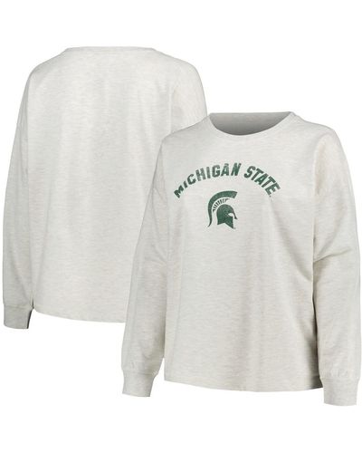 Profile Michigan State Spartans Plus Size Distressed Arch Over Logo Neutral Boxy Pullover Sweatshirt - White