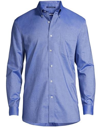 Lands' End Tall Traditional Fit Solid No Iron Supima Oxford Dress Shirt - Blue