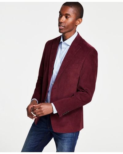 Michael Kors Classic-fit Stretch Corduroy Solid Sport Coat - Red