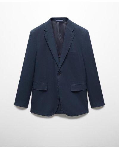 Mango 100% Linen Slim-fit Suit Blazer - Blue