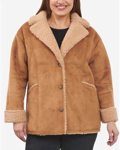 Lucky Brand Plus Size Faux Shearling Button-front Coat - Brown