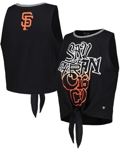 The Wild Collective San Francisco Giants Twisted Tie Front Tank Top - Black