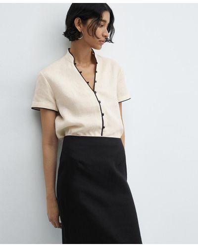 Mango Slit Detail Linen Skirt - White