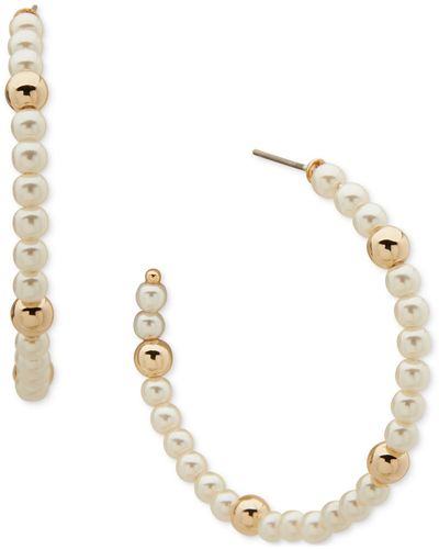 DKNY Gold-tone Medium Bead & Imitation Pearl C-hoop Earrings - Metallic