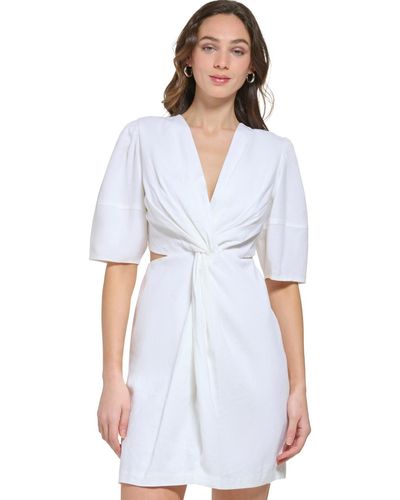 DKNY Short-sleeve Cutout Twist Dress - White