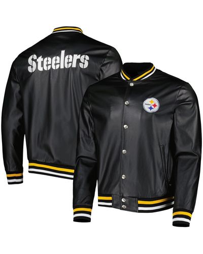 The Wild Collective Pittsburgh Steelers Metallic Bomber Full-snap Jacket - Black