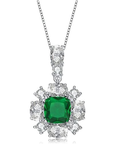 Rachel Glauber White Gold Plated And White Cubic Zirconia Accent Pendant Necklace - Green