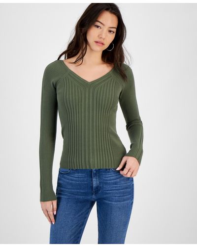 Guess Allie V-neck Ribbed Sweater - Green