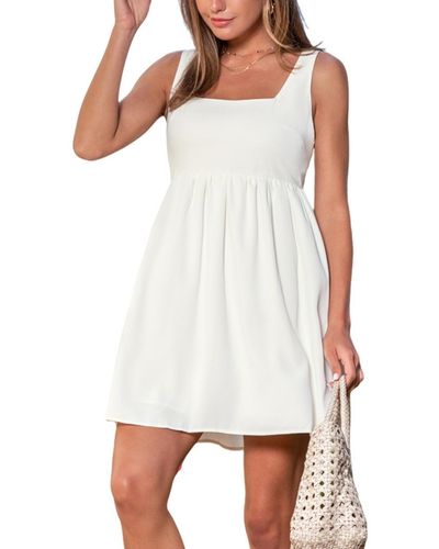 CUPSHE Ivory Square Neck Sleeveless Mini Beach Dress - White