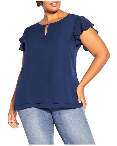 City Chic Plus Size Sweet Waterfall Top - Blue