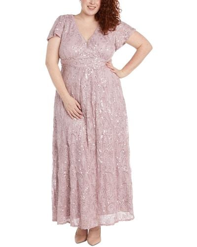 R & M Richards Plus Size Sequined Fit & Flare Gown - Pink