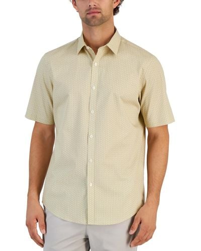Alfani Geometric Stretch Button-up Short-sleeve Shirt - Natural