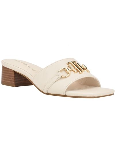 Tommy Hilfiger Pippe Stacked Heel Slide-on Sandals - White