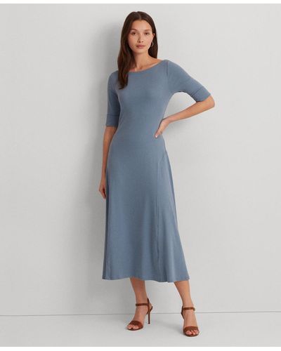 Lauren by Ralph Lauren Stretch Cotton Midi Dress - Blue
