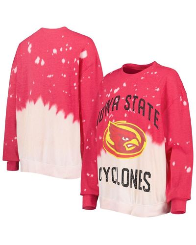 Gameday Couture Distressed Iowa State Cyclones Twice As Nice Faded Dip-dye Pullover Long Sleeve Top - Pink