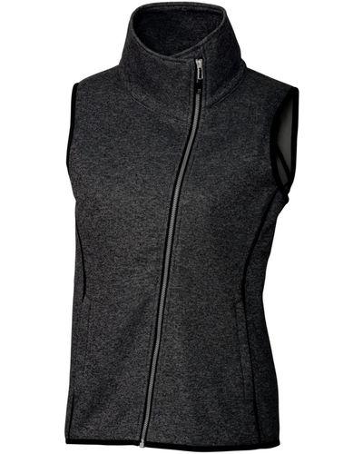 Cutter & Buck Plus Size Mainsail Sweater Knit Asymmetrical Vest - Black