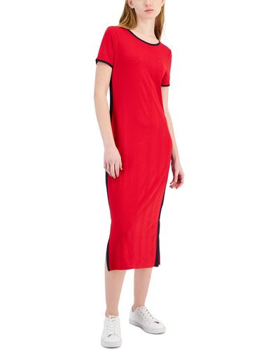 Tommy Hilfiger Ribbed Midi Dress - Red