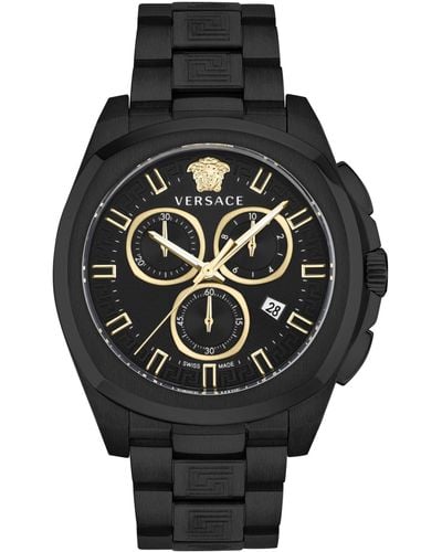 Versace Swiss Chronograph Geo Black Ion-plated Stainless Steel Bracelet Watch 43mm