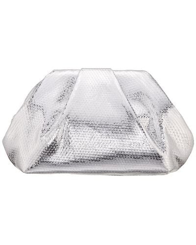 Nina Metallic Pleated Frame Clutch Handbag - White