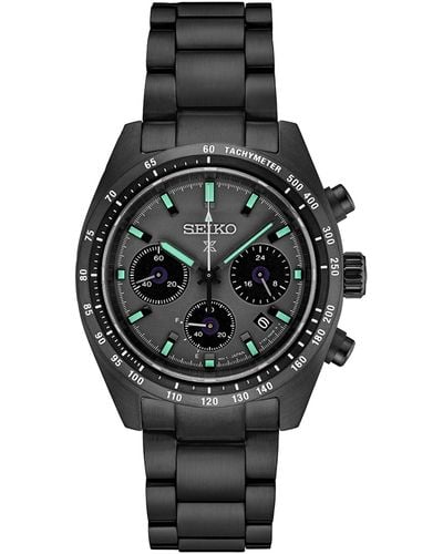 Seiko Chronograph Solar Prospex Speedtimer Ion Plated Stainless Steel Bracelet Watch 39mm - Black