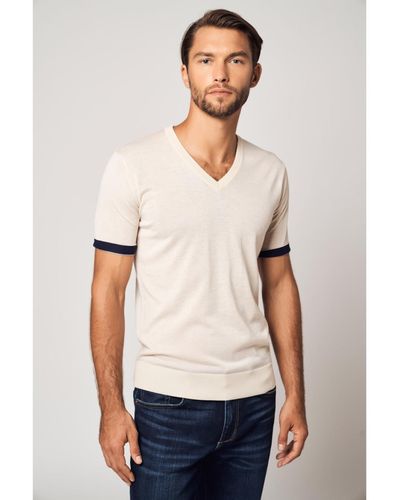 Bellemere New York Bellemere Striped Short Sleeve Cashmere T-shirt - White