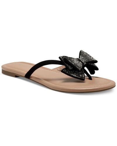 INC International Concepts Mabae Bow Flat Sandals - Black