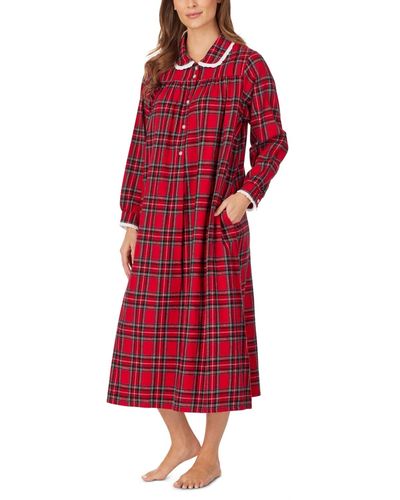 Lanz of Salzburg Cotton Lace-trim Flannel Nightgown - Red