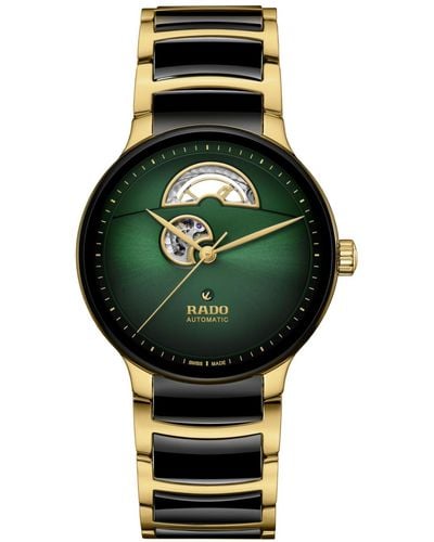 Rado Swiss Automatic Centrix Open Heart Black Ceramic & Gold Pvd Stainless Steel Bracelet Watch 40mm - Green
