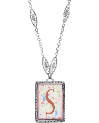 2028 Initial A-z Floral Rectangle Necklace - Metallic