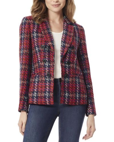 Jones New York Plaid Faux-double Breasted Blazer - Red
