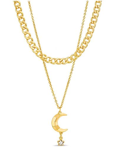 Kensie Rhinestone Double Layered Moon Necklace Set - Metallic