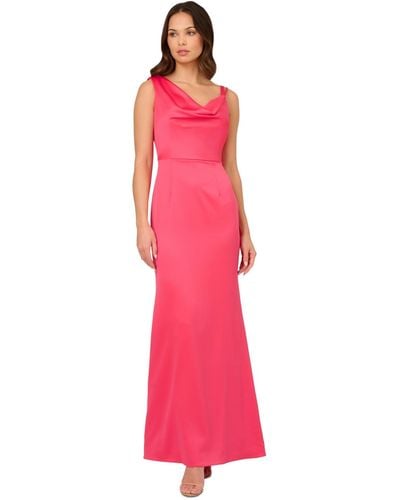 Adrianna Papell Asymmetric-neck Satin Crepe Dress - Pink