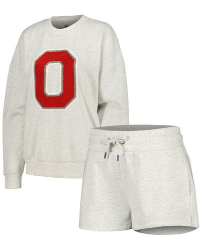 Gameday Couture Ohio State Buckeyes Team Effort Pullover Sweatshirt And Shorts Sleep Set - White