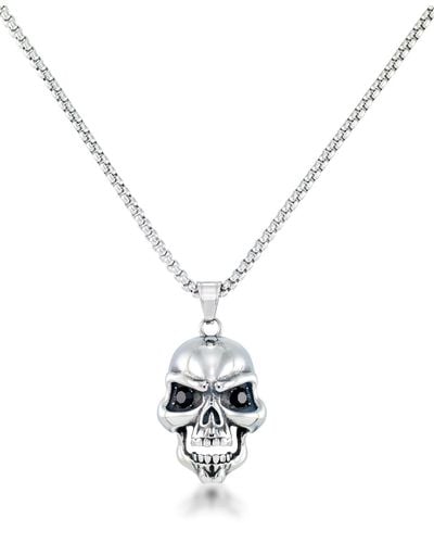 Andrew Charles by Andy Hilfiger Black Cubic Zirconia Skull 24" Pendant Necklace - Metallic