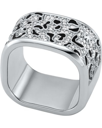 Michael Kors Platinum Plated Cheetah Print Band Ring - Gray