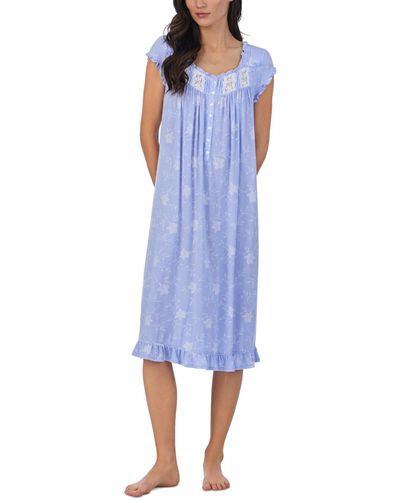 Eileen West Ruffled Cap-sleeve Waltz Nightgown - Blue