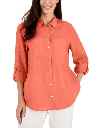 Charter Club 100% Linen Shirt - Orange