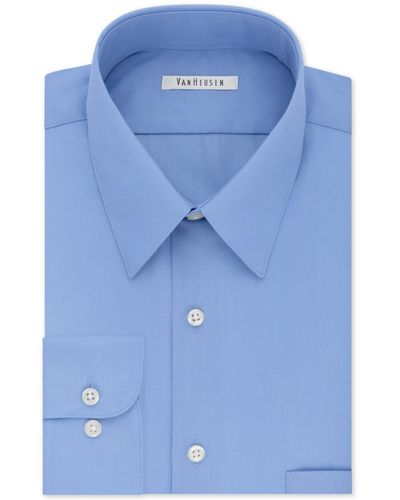 Van Heusen Big & Tall Classic/regular Fit Wrinkle Free Poplin Solid Dress Shirt - Blue