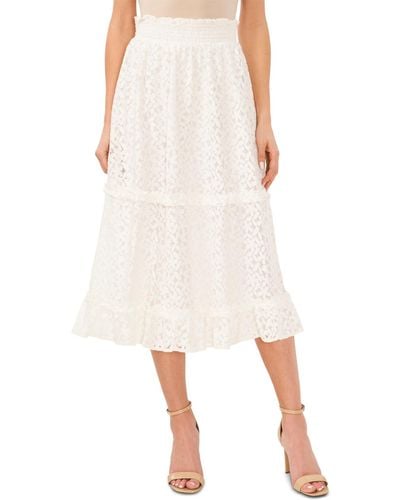 Cece Lace Smocked-waist Midi Skirt - White