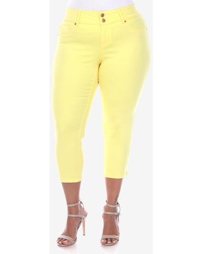 White Mark Plus Size Capri Jeans - Yellow