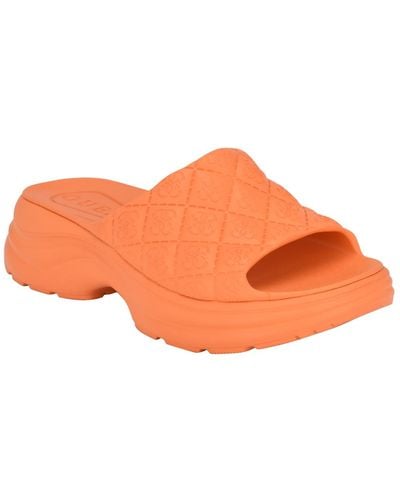 Guess Fenixy Quilted Lug-sole Pool Slides - Orange