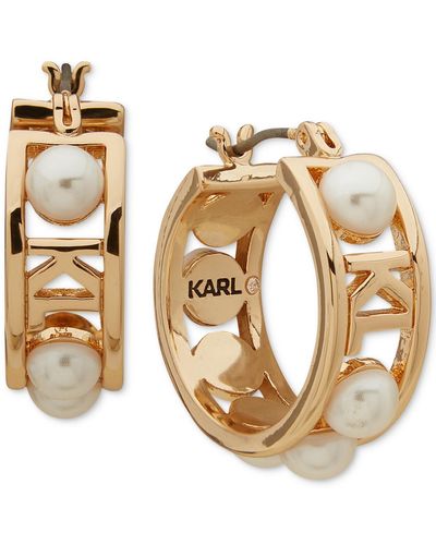 Karl Lagerfeld Gold-tone Imitation-pearl Hoop Earrings - Metallic