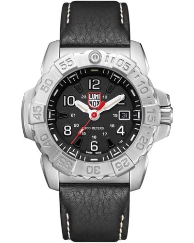 Luminox Navy Seal 3251 Stainless Leather Strap Watch - Black