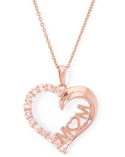Macy's Simulated Morganite Mom Heart Pendant 18" Necklace - Pink